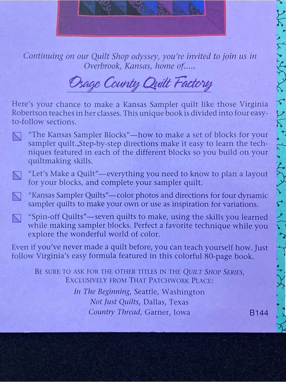 Osage County Quilt Factory by Virginia Robertson Paperback Quilt Shop Series